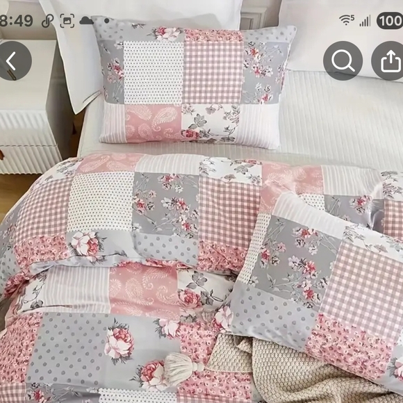 Other - Patchwork Floral Duvet Set - Pink and Gray